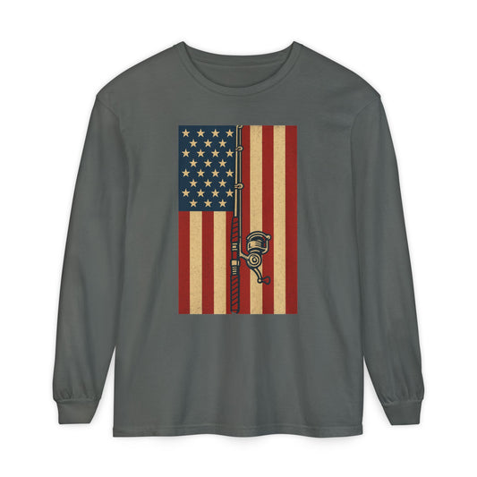 Patriotic Fishing Long Sleeve T-Shirt - Vintage American Flag Design - The official Yankee Capts merch store
