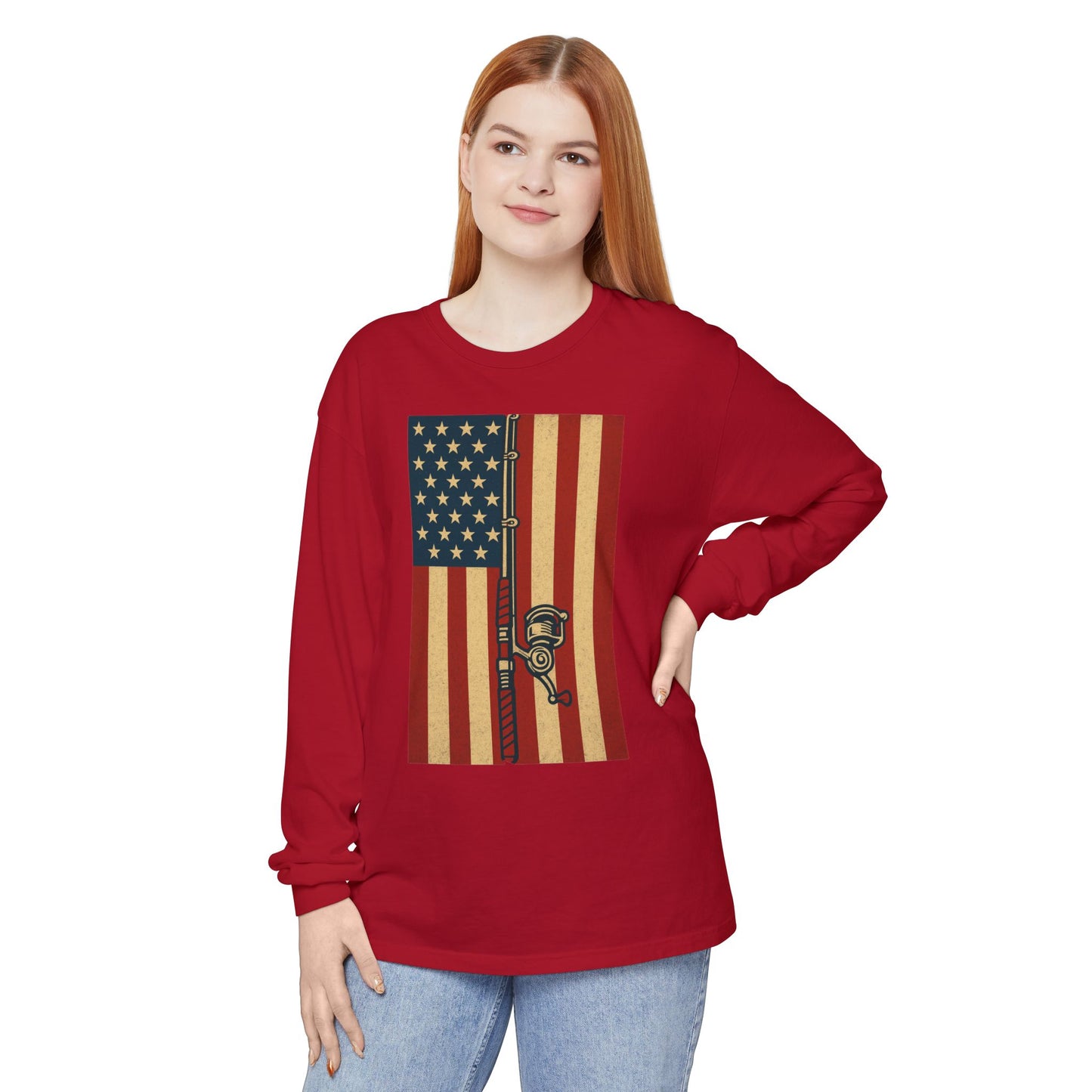 Patriotic Fishing Long Sleeve T-Shirt - Vintage American Flag Design - The official Yankee Capts merch store