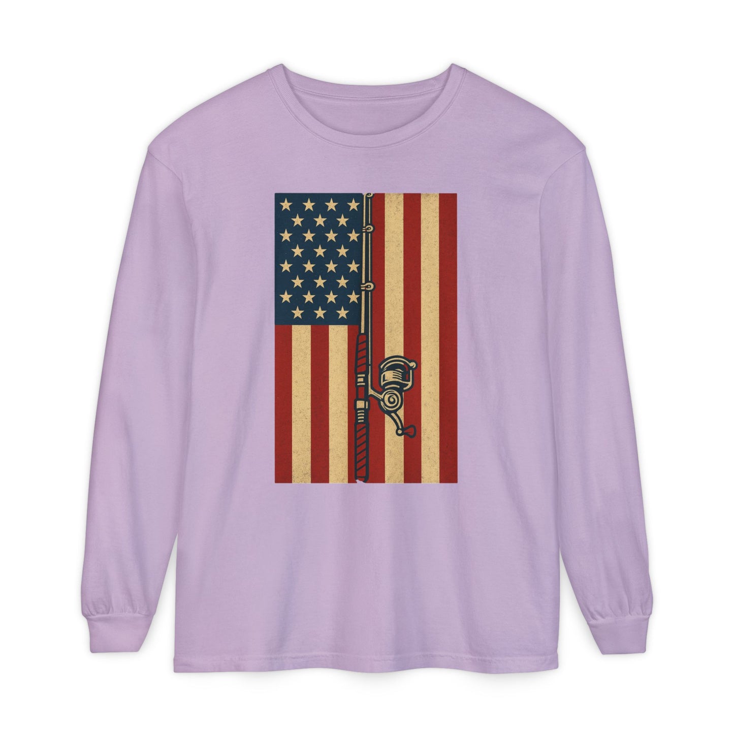 Patriotic Fishing Long Sleeve T-Shirt - Vintage American Flag Design - The official Yankee Capts merch store