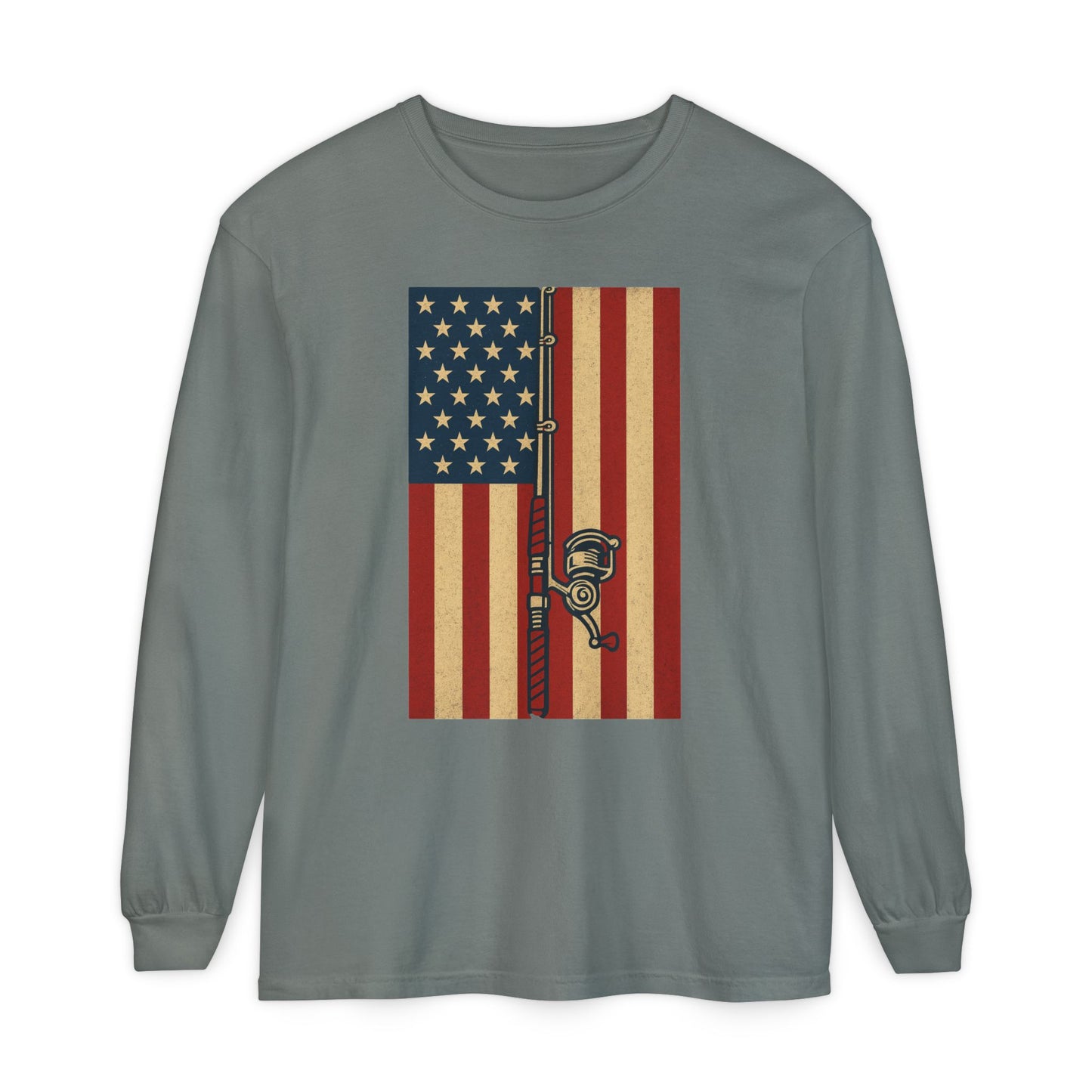 Patriotic Fishing Long Sleeve T-Shirt - Vintage American Flag Design - The official Yankee Capts merch store