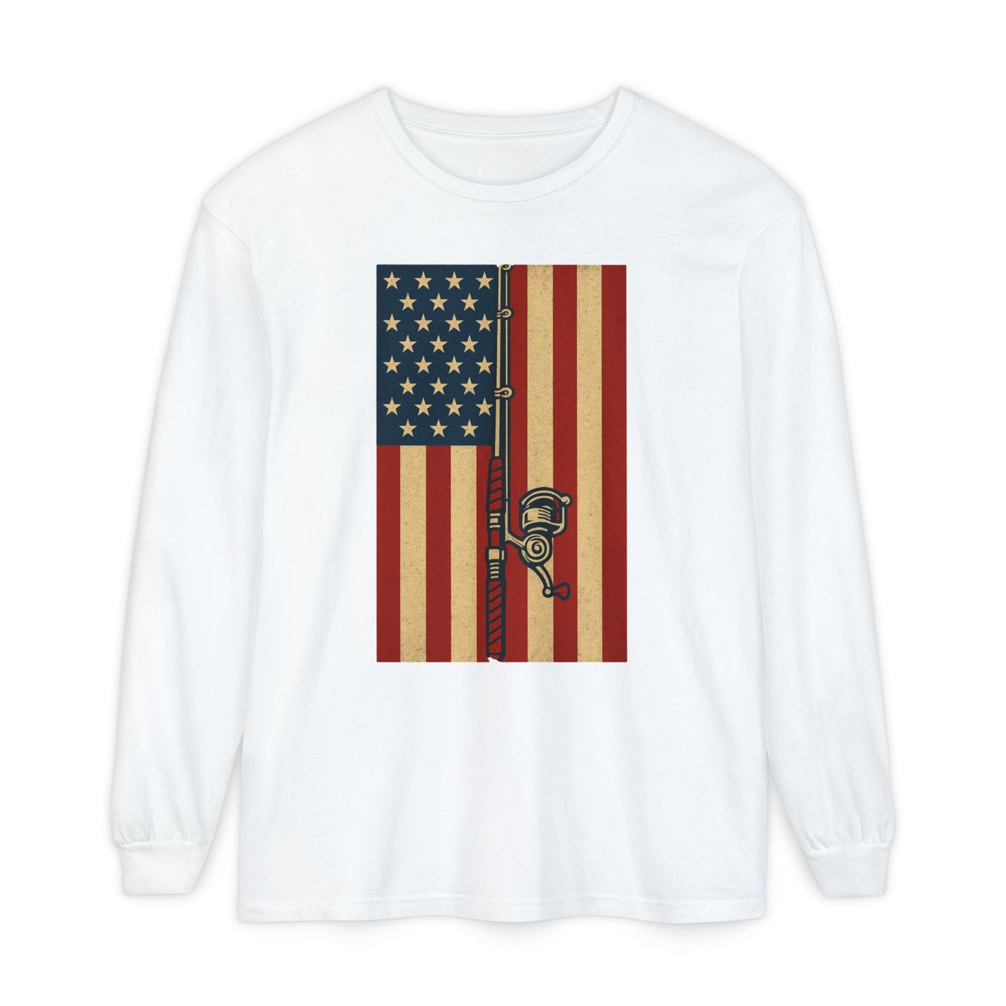 Patriotic Fishing Long Sleeve T-Shirt - Vintage American Flag Design - The official Yankee Capts merch store