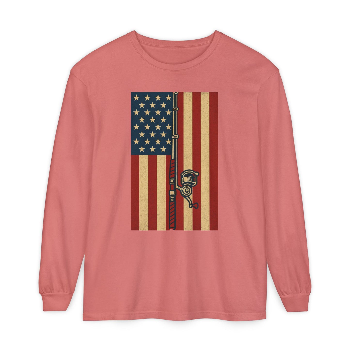 Patriotic Fishing Long Sleeve T-Shirt - Vintage American Flag Design - The official Yankee Capts merch store