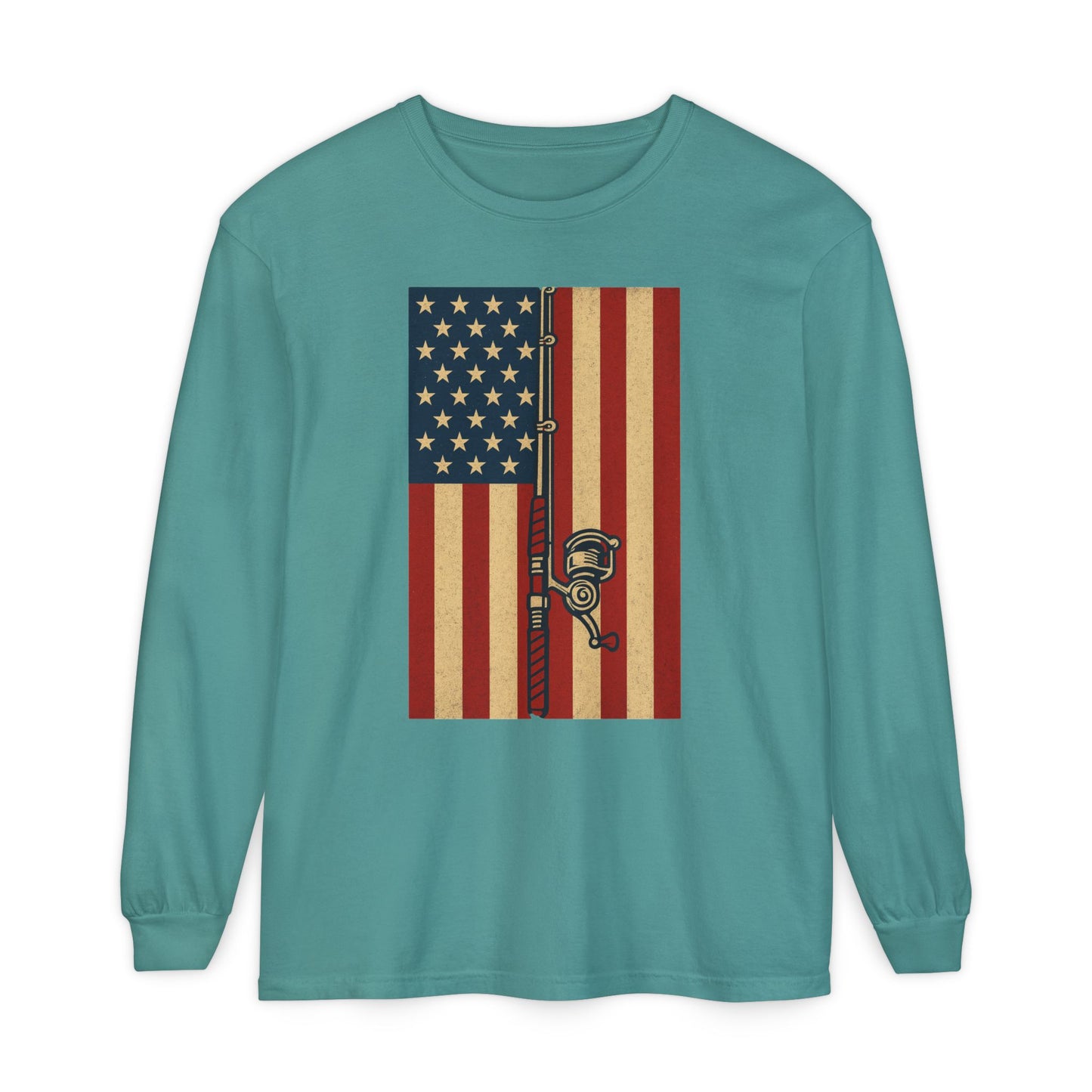Patriotic Fishing Long Sleeve T-Shirt - Vintage American Flag Design - The official Yankee Capts merch store