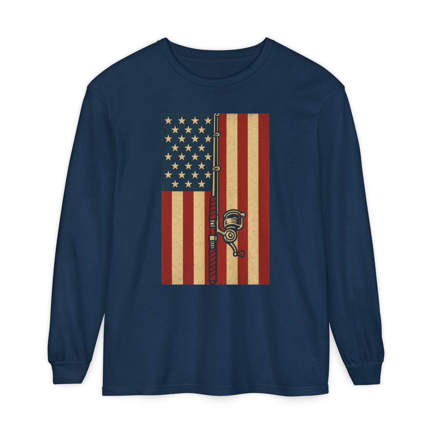Patriotic Fishing Long Sleeve T-Shirt - Vintage American Flag Design - The official Yankee Capts merch store