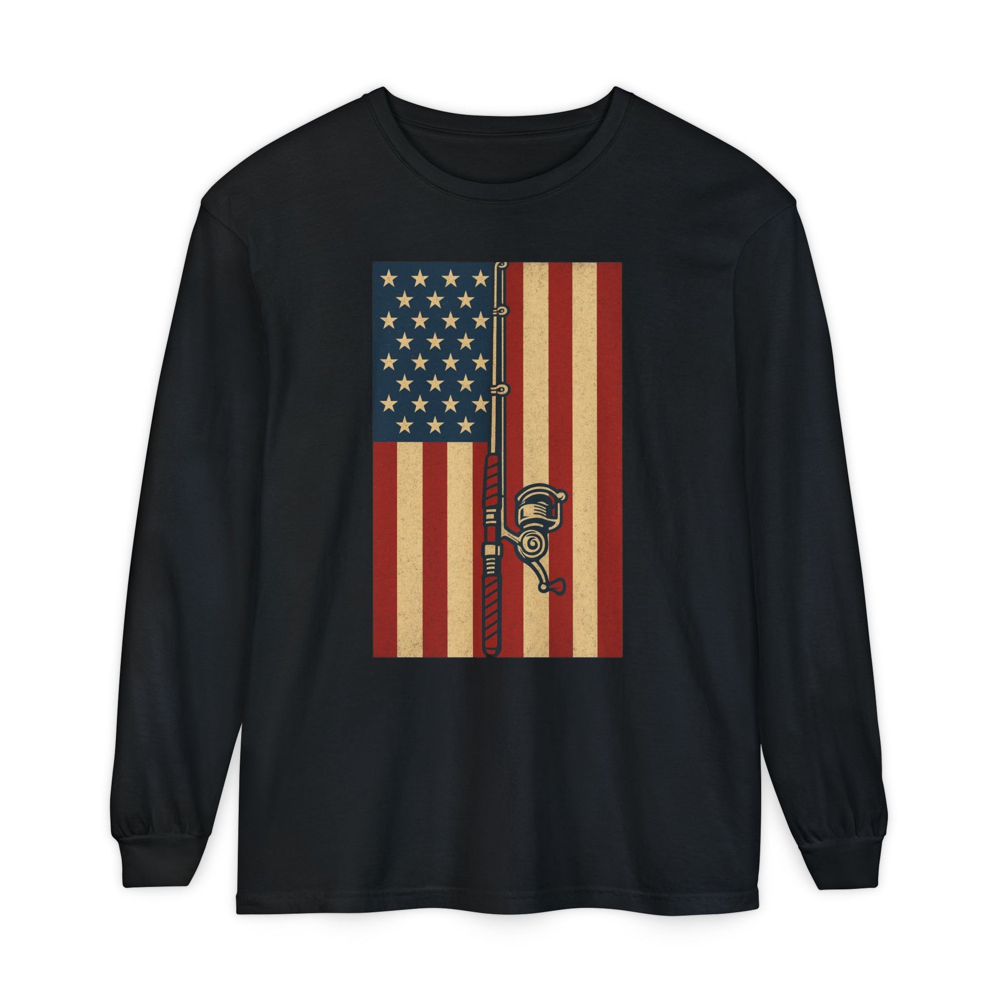 Patriotic Fishing Long Sleeve T-Shirt - Vintage American Flag Design - The official Yankee Capts merch store