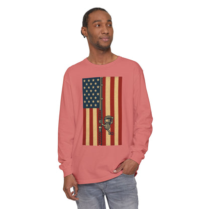 Patriotic Fishing Long Sleeve T-Shirt - Vintage American Flag Design - The official Yankee Capts merch store