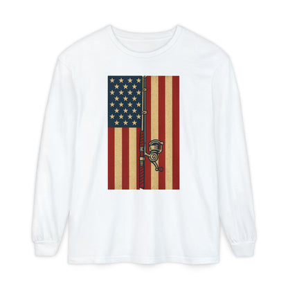 Patriotic Fishing Long Sleeve T-Shirt - Vintage American Flag Design - The official Yankee Capts merch store