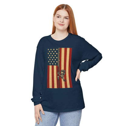 Patriotic Fishing Long Sleeve T-Shirt - Vintage American Flag Design - The official Yankee Capts merch store