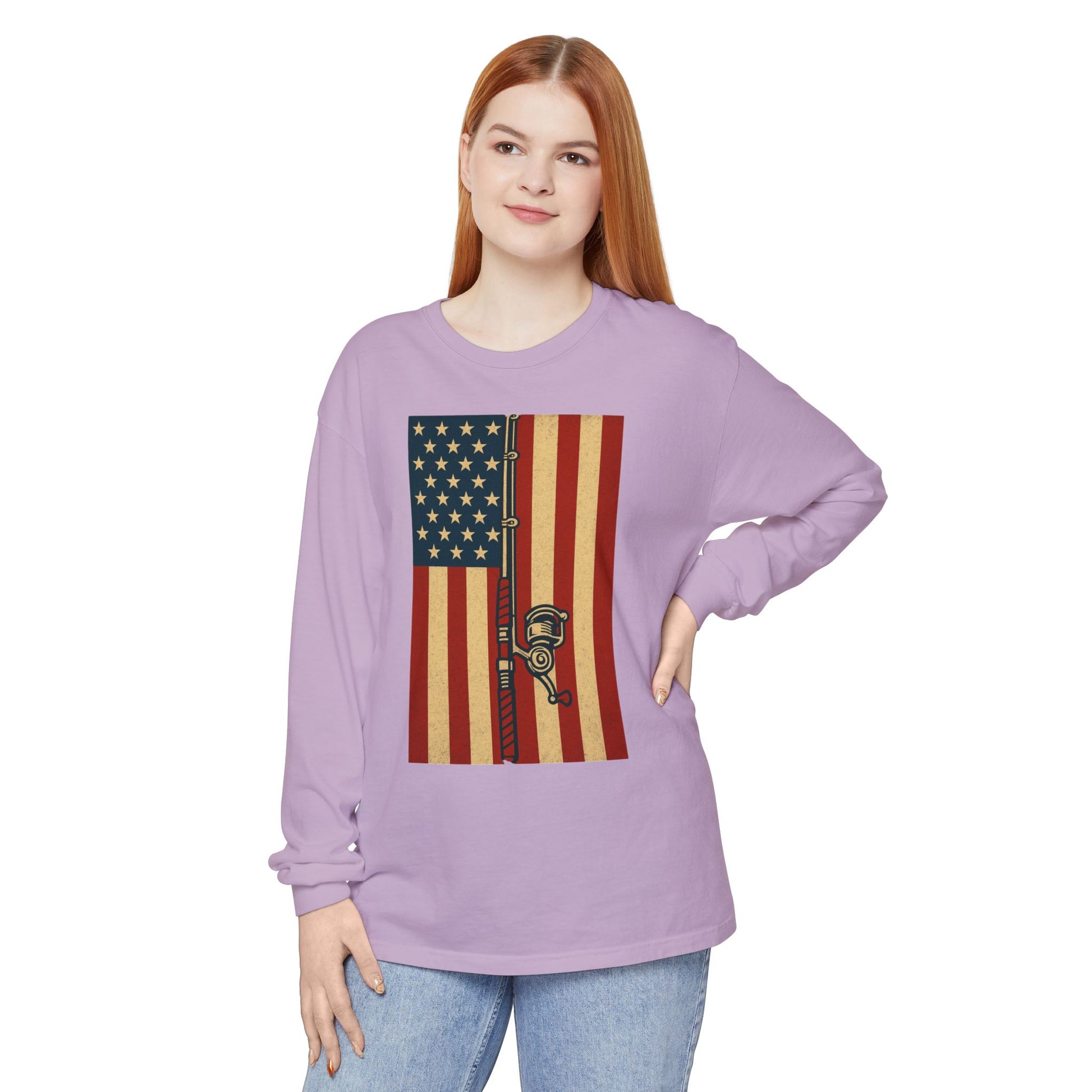 Patriotic Fishing Long Sleeve T-Shirt - Vintage American Flag Design - The official Yankee Capts merch store
