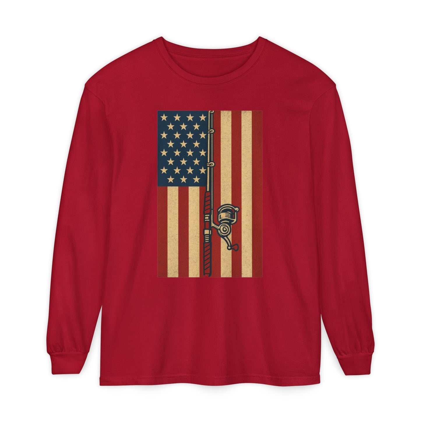 Patriotic Fishing Long Sleeve T-Shirt - Vintage American Flag Design - The official Yankee Capts merch store