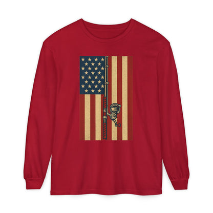 Patriotic Fishing Long Sleeve T-Shirt - Vintage American Flag Design - The official Yankee Capts merch store