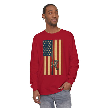 Patriotic Fishing Long Sleeve T-Shirt - Vintage American Flag Design - The official Yankee Capts merch store