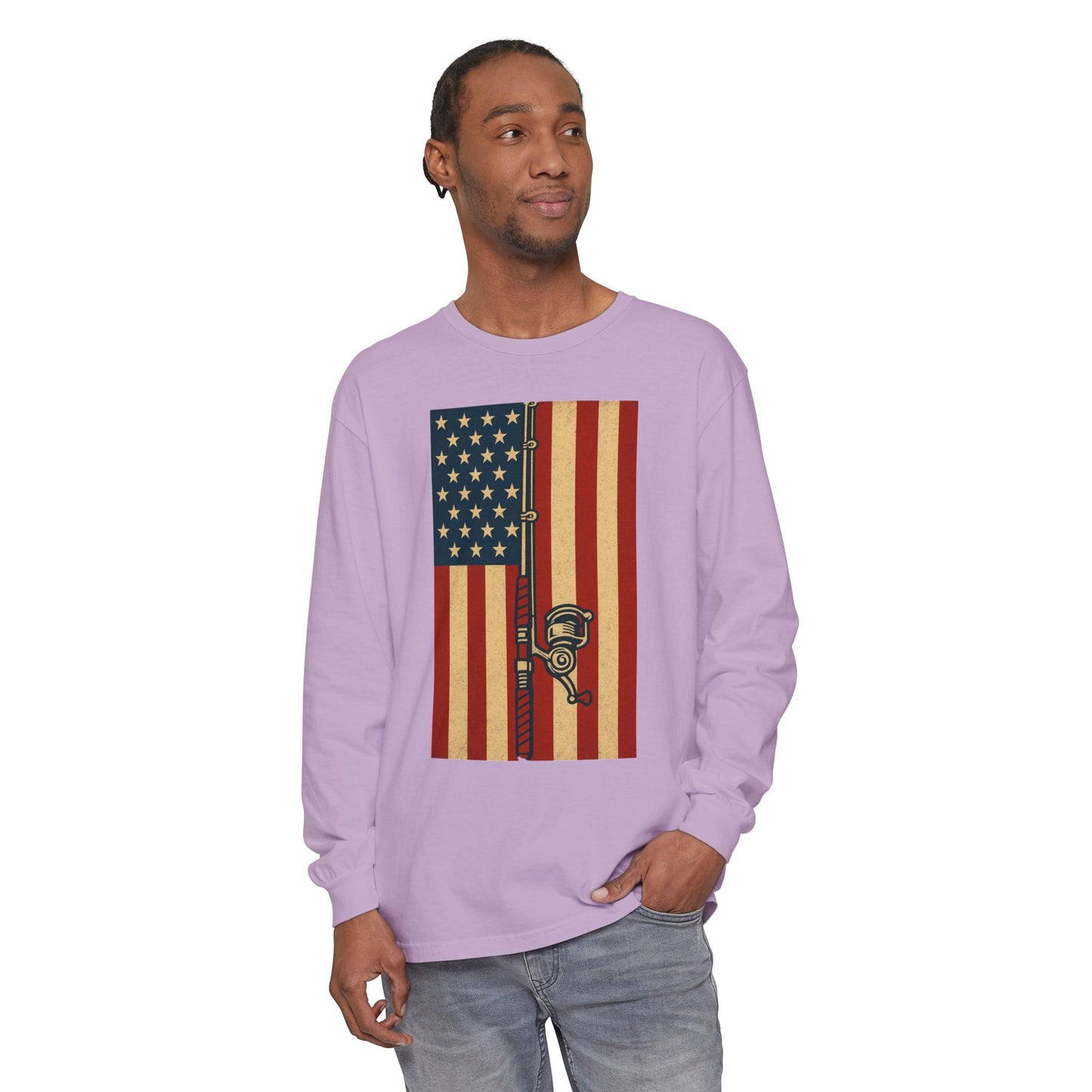 Patriotic Fishing Long Sleeve T-Shirt - Vintage American Flag Design - The official Yankee Capts merch store